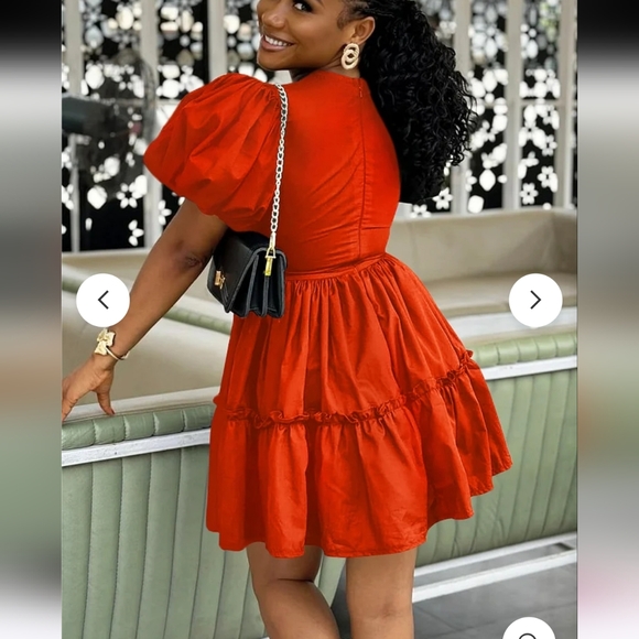 Red Orange Cut Out Tiered Mini Sundress - Picture 2 of 4